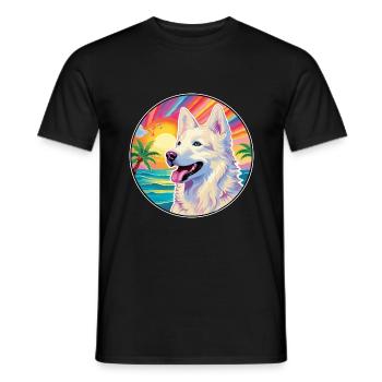 Berger Blanc Suisse Dog Breed Colorful Cartoon Wat - Men's T-Shirt - black - Front - AI Model Male 178 light (178cm)