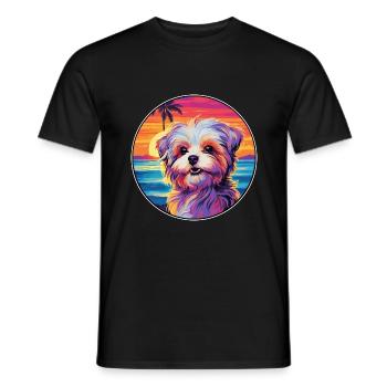 Bichon Yorkie Hunderasse Bunte Karikatur Watercolo - Männer T-Shirt - Schwarz - Vorne - AI Model Male 178 light (178cm)