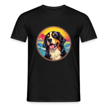 Bernese Mountain Dog Breed Colorful Cartoon Waterc - Men's T-Shirt - black - Front - AI Model Male 178 light (178cm)