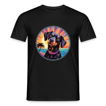 Schwarze braune Hunderasse bunte Karikatur Aquarell - Männer T-Shirt - Schwarz - Vorne - AI Model Male 178 light (178cm)