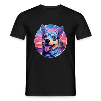 Blue Heeler Dog Breed Colorful Cartoon Watercolor - Men's T-Shirt - black - Front - AI Model Male 178 light (178cm)