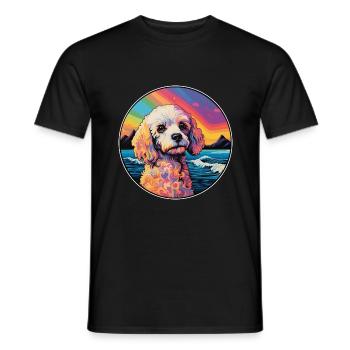 Bolognaise chien race coloré dessin animé aquarelle - T-shirt homme - noir - Devant - AI Model Male 178 light (178cm)