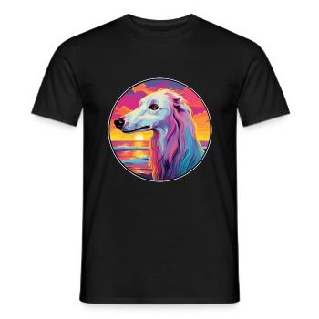 Barzoï chien race coloré dessin animé aquarelle - T-shirt homme - noir - Devant - AI Model Male 178 light (178cm)