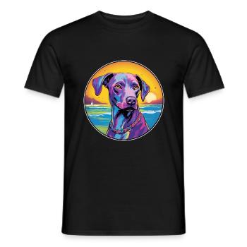 Bleu dentelle chien race coloré dessin animé aquarelle - T-shirt homme - noir - Devant - AI Model Male 178 light (178cm)