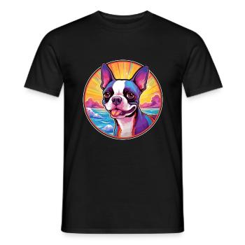 Boston Terrier Hunderasse Bunte Karikatur Watercol - Männer T-Shirt - Schwarz - Vorne - AI Model Male 178 light (178cm)