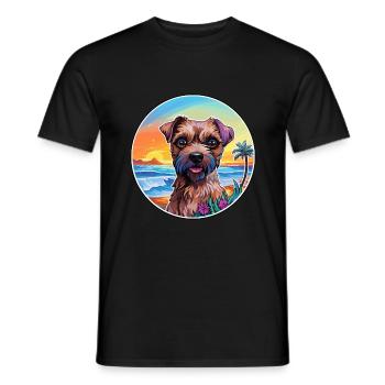 Border Terrier Chien Race Coloré Cartoon Watercol - T-shirt homme - noir - Devant - AI Model Male 178 light (178cm)