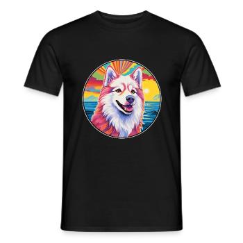 Chien esquimau canadien race coloré dessin animé Waterco - T-shirt homme - noir - Devant - AI Model Male 178 light (178cm)