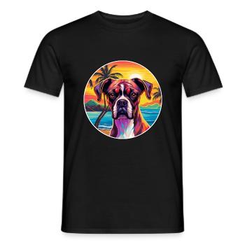 Boxer Hund Rasse Bunte Karikatur Aquarell - Männer T-Shirt - Schwarz - Vorne - AI Model Male 178 light (178cm)