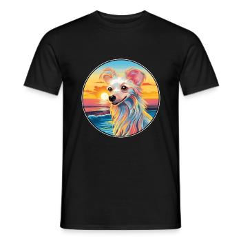 Chien chinois à crête race coloré dessin animé Waterco - T-shirt homme - noir - Devant - AI Model Male 178 light (178cm)