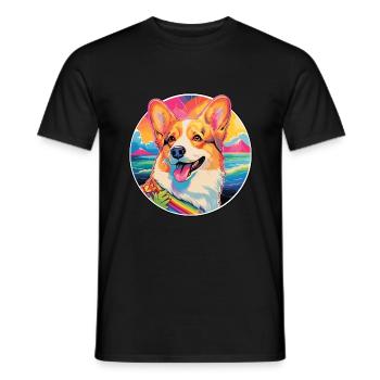 Corgi Dog Breed Colorful Cartoon Watercolor - Men's T-Shirt - black - Front - AI Model Male 178 light (178cm)