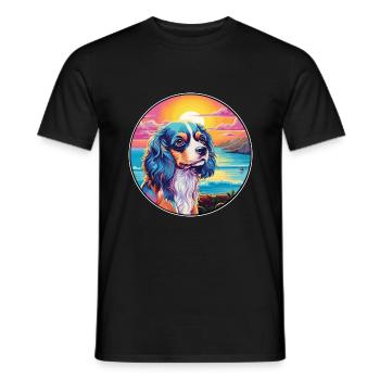 Cavalier Dog Breed Colorful Cartoon Watercolor - Men's T-Shirt - black - Front - AI Model Male 178 light (178cm)