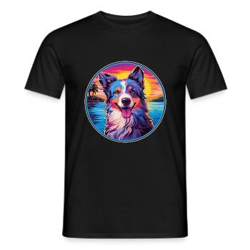 Chien de berger croate race de chien coloré dessin animé eau - T-shirt homme - noir - Devant - AI Model Male 178 light (178cm)