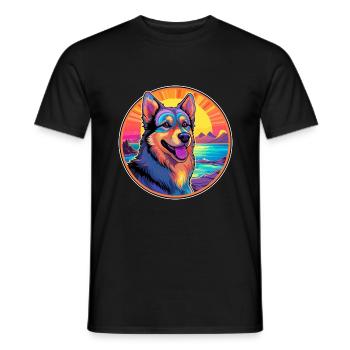 Race de chien de berger croate Eau de dessin animé coloré - T-shirt homme - noir - Devant - AI Model Male 178 light (178cm)