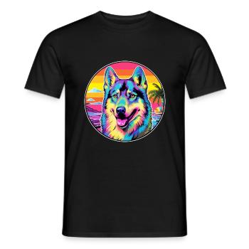 Chien-loup tchécoslovaque race de chien dessin animé coloré - T-shirt homme - noir - Devant - AI Model Male 178 light (178cm)