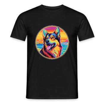 Race de chien de berger d’Europe de l’Est Dessin animé coloré - T-shirt homme - noir - Devant - AI Model Male 178 light (178cm)