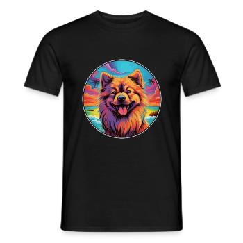 Eurasier Dog Breed Colorful Cartoon Watercolor - Men's T-Shirt - black - Front - AI Model Male 178 light (178cm)