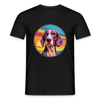 Français Tricolore Hound chien race coloré dessin animé W - T-shirt homme - noir - Devant - AI Model Male 178 light (178cm)