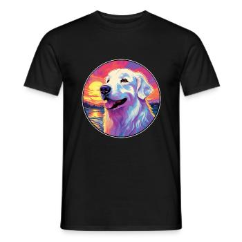 Great Pyrenees Dog Breed Colorful Cartoon Watercol - Men's T-Shirt - black - Front - AI Model Male 178 light (178cm)