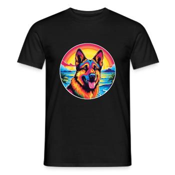 German Shepherd Dog Breed Colorful Cartoon Waterco - Men's T-Shirt - black - Front - AI Model Male 178 light (178cm)