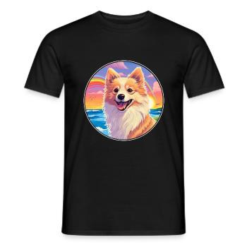 Spitz allemand chien race coloré dessin animé aquarelle - T-shirt homme - noir - Devant - AI Model Male 178 light (178cm)