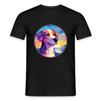 Hokkaido Hunderasse Buntes Karikatur-Aquarell - Männer T-Shirt - Schwarz - Vorne - AI Model Male 178 light (178cm)
