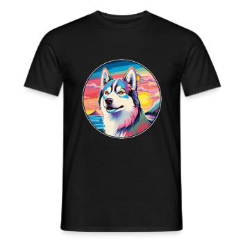Husky-Hunderasse Buntes Karikatur-Aquarell - Männer T-Shirt - Schwarz - Vorne - AI Model Male 178 light (178cm)