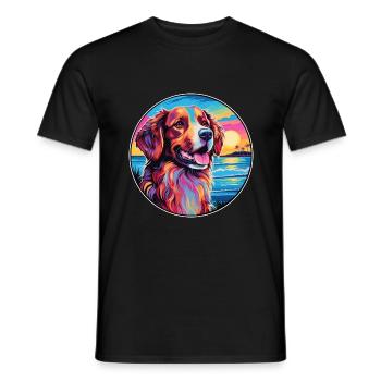 Hovawart chien race coloré dessin animé aquarelle - T-shirt homme - noir - Devant - AI Model Male 178 light (178cm)