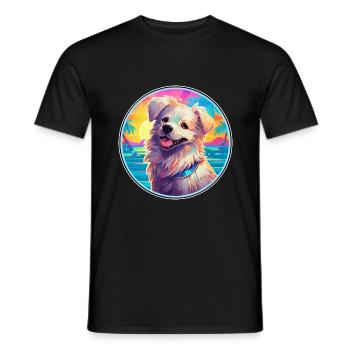 Hygenhund chien race coloré dessin animé aquarelle - T-shirt homme - noir - Devant - AI Model Male 178 light (178cm)