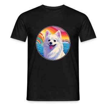 Spitz japonais chien race coloré dessin animé watercol - T-shirt homme - noir - Devant - AI Model Male 178 light (178cm)