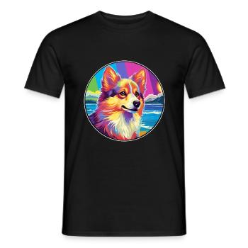 Icelandic Sheepdog Dog Breed Colorful Cartoon Wate - Men's T-Shirt - black - Front - AI Model Male 178 light (178cm)