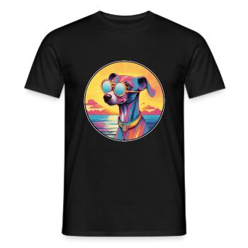 Lévrier italien chien race coloré dessin animé eau - T-shirt homme - noir - Devant - AI Model Male 178 light (178cm)