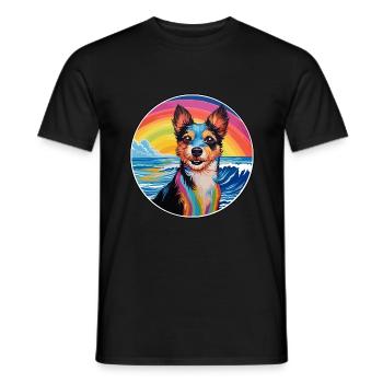 Terrier japonais race de chien dessin animé coloré Waterc - T-shirt homme - noir - Devant - AI Model Male 178 light (178cm)
