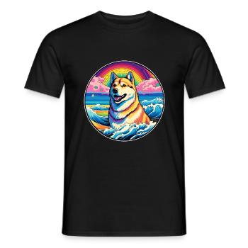 Jindo Dog Breed Colorful Cartoon Watercolor - Men's T-Shirt - black - Front - AI Model Male 178 light (178cm)