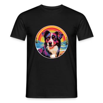 Chien de berger laponan race coloré dessin animé Waterc - T-shirt homme - noir - Devant - AI Model Male 178 light (178cm)