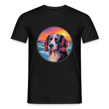 Landseer chien race coloré dessin animé aquarelle - T-shirt homme - noir - Devant - AI Model Male 178 light (178cm)