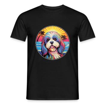 Lhasa Apso Hunderasse bunte Karikatur Aquarell - Männer T-Shirt - Schwarz - Vorne - AI Model Male 178 light (178cm)