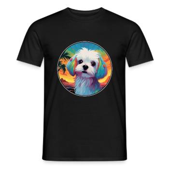 Chien maltais race coloré dessin animé aquarelle - T-shirt homme - noir - Devant - AI Model Male 178 light (178cm)