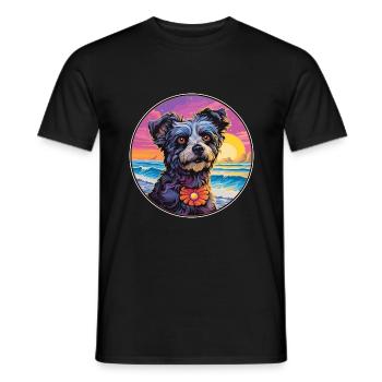 Mudi Hunderasse Buntes Karikatur Aquarell - Männer T-Shirt - Schwarz - Vorne - AI Model Male 178 light (178cm)