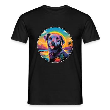 Nouvelle-Zélande Race Chien Coloré Dessin Animé Aquarelle - T-shirt homme - noir - Devant - AI Model Male 178 light (178cm)