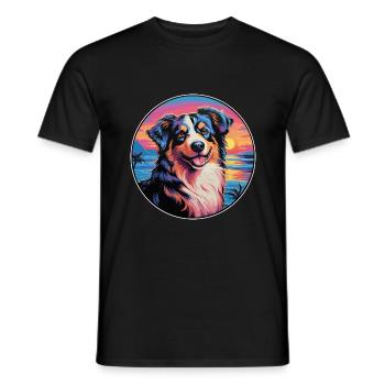 Nordamerikanische Schäferhundsrasse Bunte Karikatur - Männer T-Shirt - Schwarz - Vorne - AI Model Male 178 light (178cm)