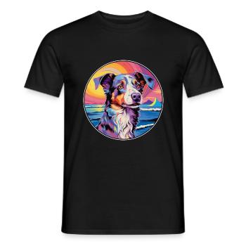 New Zealand Huntaway Dog Breed Colorful Cartoon Wa - Men's T-Shirt - black - Front - AI Model Male 178 light (178cm)