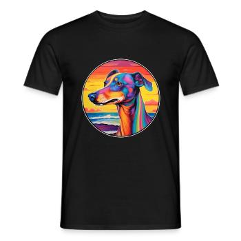 Polonais Lévrier Chien Race Coloré Cartoon Waterc - T-shirt homme - noir - Devant - AI Model Male 178 light (178cm)