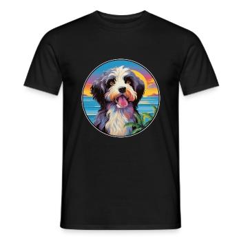 Chien de berger portugais race de chien coloré dessin animé Wat - T-shirt homme - noir - Devant - AI Model Male 178 light (178cm)