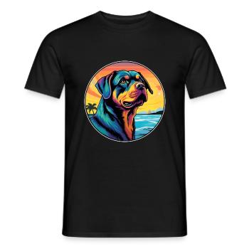 Rottweiler chien race coloré dessin animé aquarelle - T-shirt homme - noir - Devant - AI Model Male 178 light (178cm)