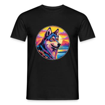 Saarloos Wolfhund Hunderasse Bunte Karikatur Wasserc - Männer T-Shirt - Schwarz - Vorne - AI Model Male 178 light (178cm)