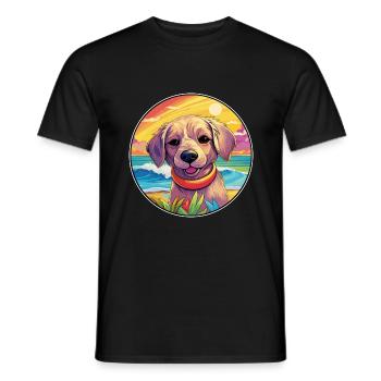 Seskar phoque chien race coloré dessin animé aquarelle - T-shirt homme - noir - Devant - AI Model Male 178 light (178cm)
