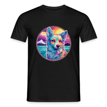 Shikoku Dog Breed Colorful Cartoon Watercolor - Men's T-Shirt - black - Front - AI Model Male 178 light (178cm)