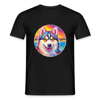 Siberian Husky Dog Breed Colorful Cartoon Watercol - Men's T-Shirt - black - Front - AI Model Male 178 light (178cm)