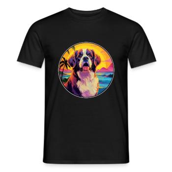 St Bernard chien race coloré dessin animé aquarelle - T-shirt homme - noir - Devant - AI Model Male 178 light (178cm)
