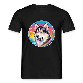 Seppala Sibirischer Schlittenhund Hunderasse Buntes Cartoo - Männer T-Shirt - Schwarz - Vorne - AI Model Male 178 light (178cm)